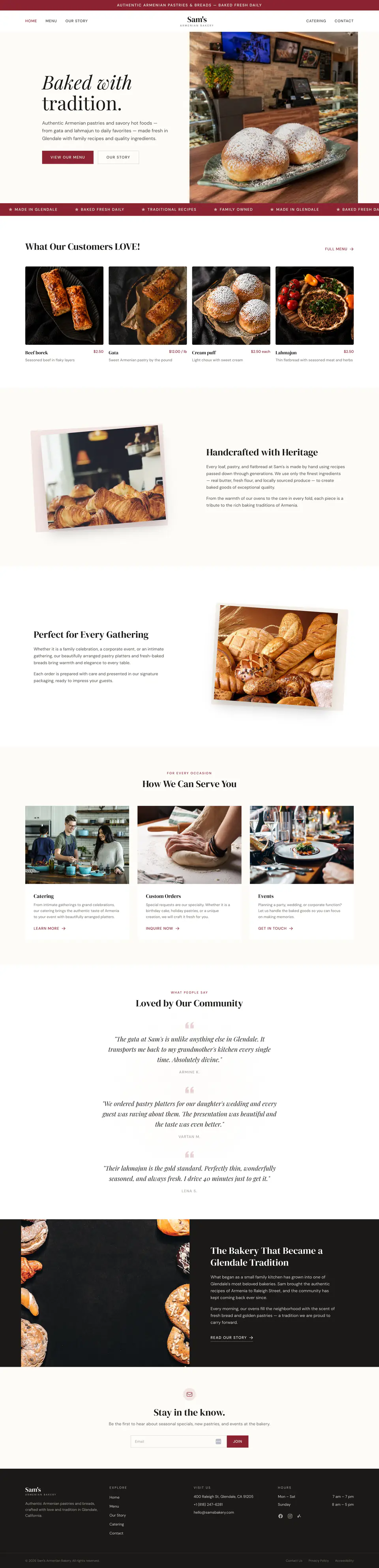 Sam's Bakery, Bakery website